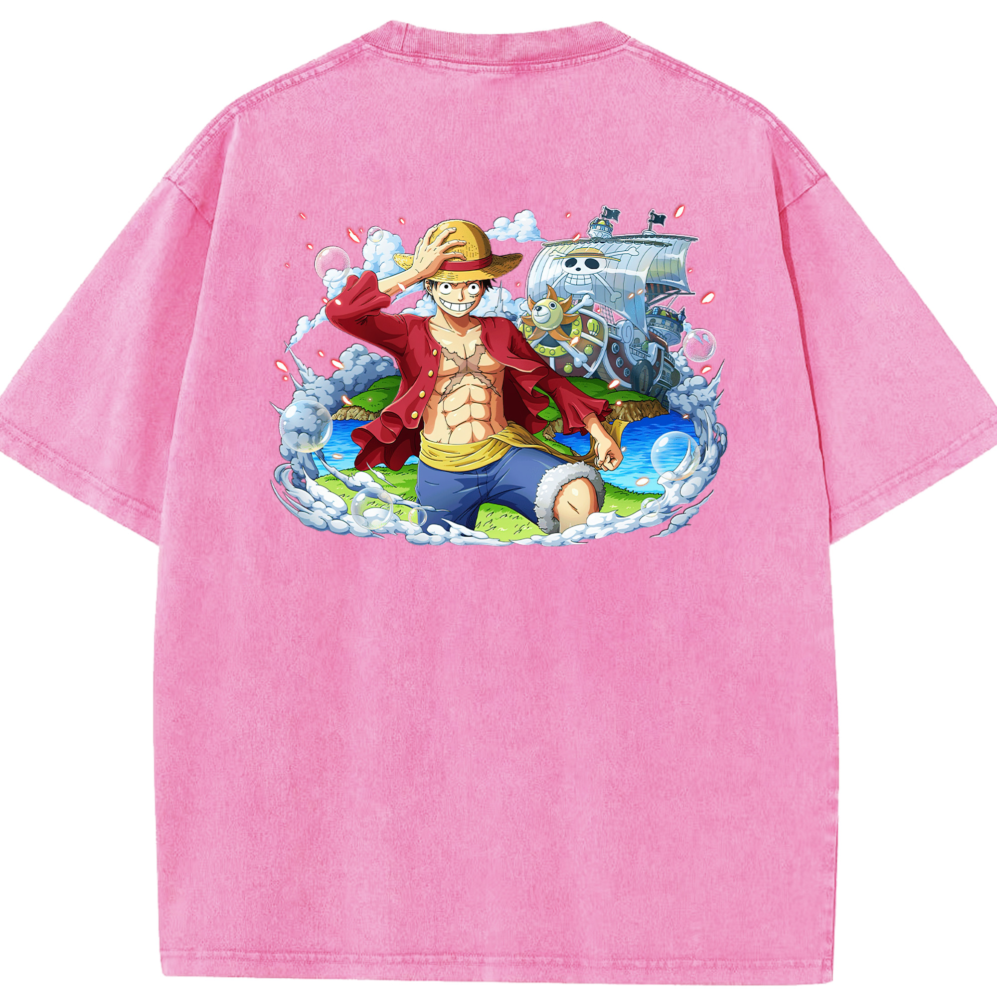 ワンピース モンキー・D・ルフィ ONE PIECE Monkey D. Luffy 綿100% ヴィンテージ風 半袖Tシャツ（背面プリント）